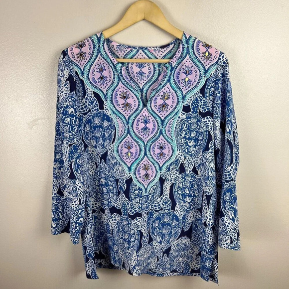 Lilly Pulitzer Renato Silk Tunic Top Blouse Shirt Size Small Snap To It Sequin - Picture 1 of 12